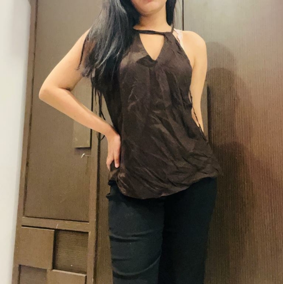 Tops - Brown linen halter neck top